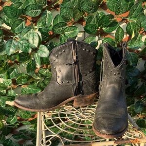Studded Black Leather Ankle Boots